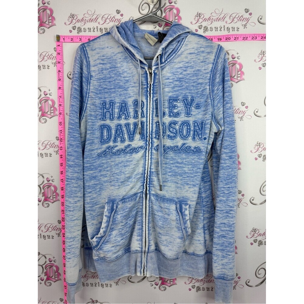 Harley-Davidson sweater hoodie Blue and White Marled Zip Hoodie